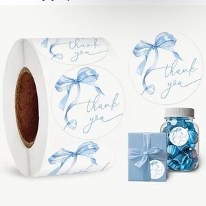 500pc Blue Ribbon Thank You Sticker Roll
